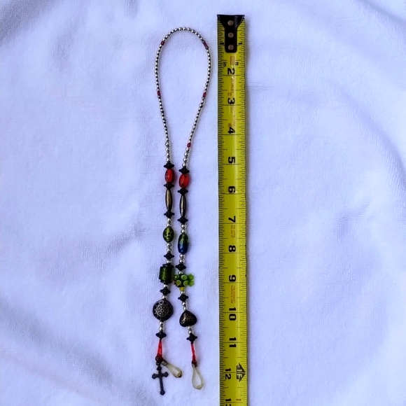 Vintage Silver Green Red Bead Eyeglasses Sunglasses Chain - Picture 7 of 7